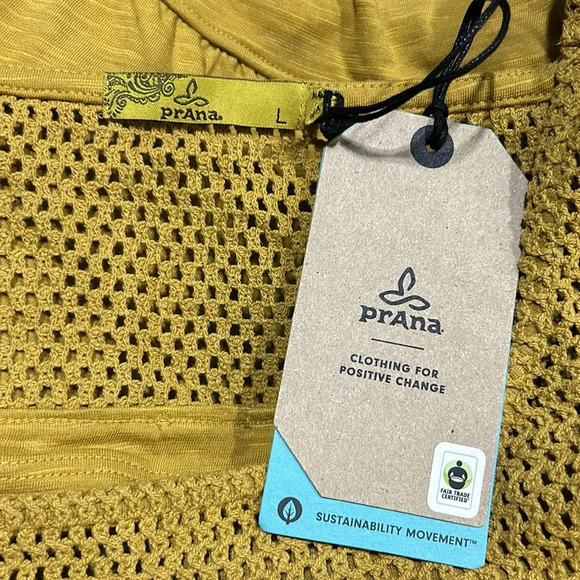 Prana Women Abbott Pass Mustard Yellow Square Neck Crocheted Top Tank Large NWT - Picture 9 of 10